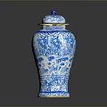 Sculpture Carving Of Blue And White Porcelain Vase With Intricate Patterns And Decorative Lid