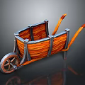 Vintage Wooden Wheelbarrow With Metal Frame And Orange Handles Single Wheel Design