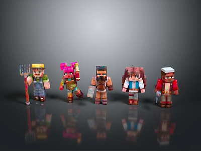 Cute Colorful Pixel Style Toy Characters With Various Designs For Home Decor 3d model