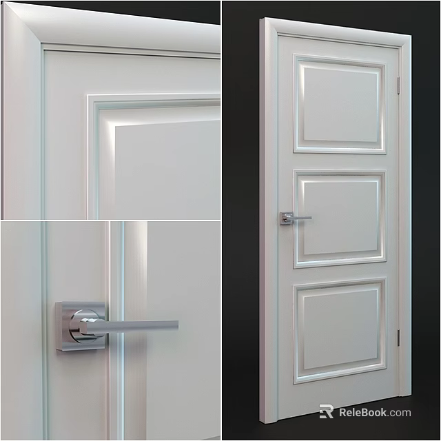 White Paneled Swing Door With Modern Metal Handle For Interior Home Design 3d model 
