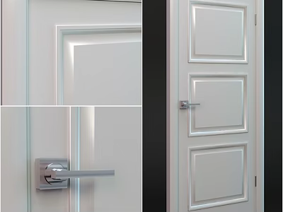 White Paneled Swing Door With Modern Metal Handle For Interior Home Design 3d model