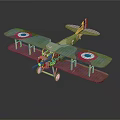 Vintage Green Brown Biplane Model With Circular Emblems For Aviation And Space Exploration