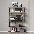 Modern Open Shelving Unit With Wooden Layers Metal Frame Books Photo Frames And Decor Items