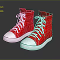 Red High Top Canvas Shoes With White Laces And White Soles