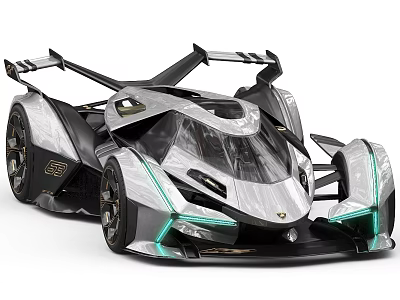Futuristic Supercar Concept With Sleek Aerodynamic Design Large Rear Wing And Green Headlights 3d model