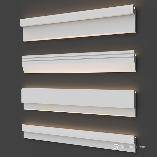 Modern White Decorative Wall Moldings With Illuminated Design On Dark Background 3d model 