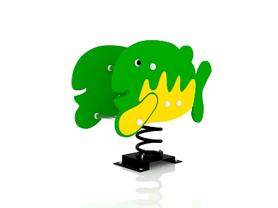 Green Fish Shaped Building Blocks with Yellow Accents White Dots and Spring Base 3d model