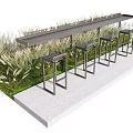 Outdoor Metal Bar Counter With Modern Stools And Lush Grass Surroundings