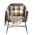 Grey Single Sofa With Plaid Cushion Geometric Fringe Blanket And Metal Legs
