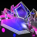 Modern Stage With Geometric Shapes Colorful Lights Illuminated Edges And Glowing Steps