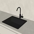 Modern Black Square Sink With Curved Faucet On Light Colored Countertop And Wall