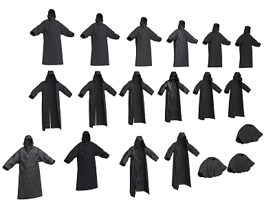 Black Long Fashion Hooded Coats With Different Styles And Designs 3d model