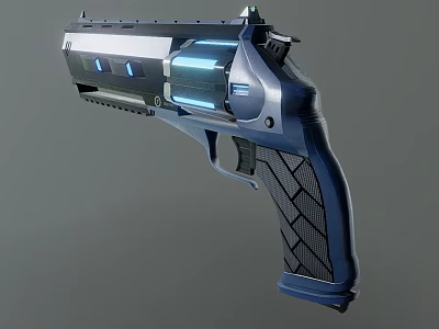 Futuristic Sci Fi Pistol with Blue Glowing Accents Textured Grip and Advanced Design Features 3d model