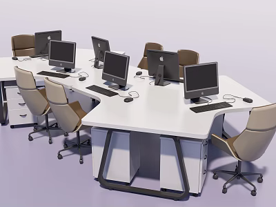 Modern Office Desk Setup With Multiple Computers And Ergonomic Office Chairs 3d model