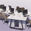 Modern Office Desk Setup With Multiple Computers And Ergonomic Office Chairs 3d model