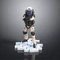 Space Suit Character Holding Weapon With Alien Creature On White Block Platform 3d model