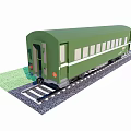 Single Green Train Carriage Parked On Railway Tracks With Green Grass Nearby