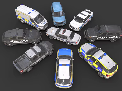 Various Police Car Models Including SUV Sedan Van and Truck Designs 3d model
