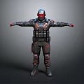 Futuristic Warrior in Black and Red Armor With Helmet And Outstretched Arms 3D Character