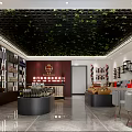 Tobacco and Liquor Store Interior With Wine Bottles Liquor Shelves And Green Ceiling Decor