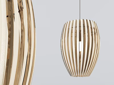 Modern Striped Wooden Pendant Light With Ribbed Design For Home Interior Lighting 3d model