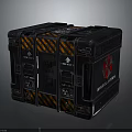 Black Medical Supplies Box With Orange Stripes And Red Warning Logo