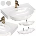Modern Bathroom White Washbasin With Gold Silver Faucets On Stone Countertop