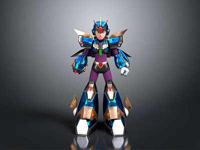 Armored Robot Character 3D Model with Blue Purple Gold Mechanical Futuristic Details 3d model