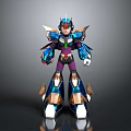 Armored Robot Character 3D Model with Blue Purple Gold Mechanical Futuristic Details