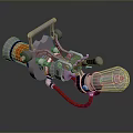 Futuristic Sci Fi Style Weapon Featuring Metallic Parts Transparent Sphere And Red Hose