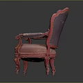 Vintage Burgundy Velvet Accent Chair With Tufted Back And Carved Wooden Arms