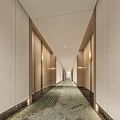 Modern Hotel Corridor Design With Wall Lights Green Pattern Carpet And Bright Ceiling