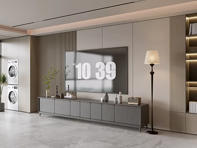 Modern TV Stand With TV Floor Lamp Decorative Items And Storage 3d model