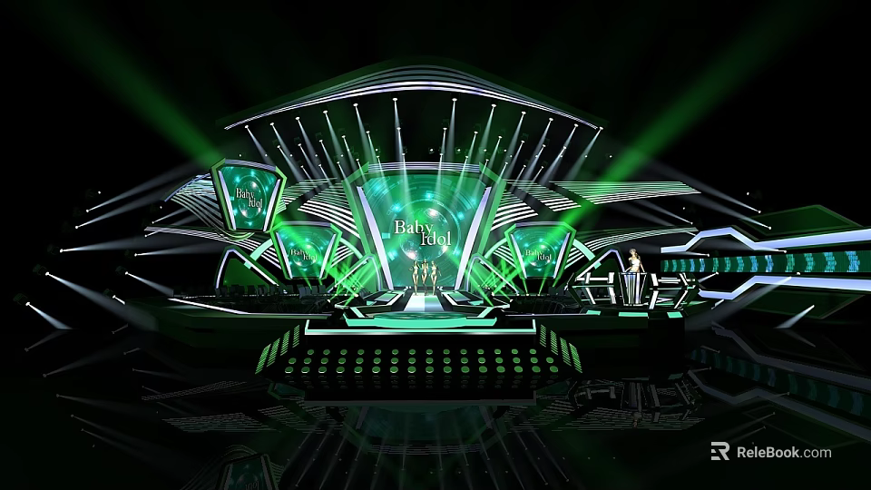 Futuristic Stage Design Featuring Green Lighting And High Tech Details 3d model 