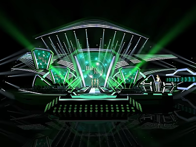 Futuristic Stage Design Featuring Green Lighting And High Tech Details 3d model