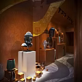 Elegant Traditional Interior With Woven Chandelier Stone Basin Ceramic Vases And Decorative Items
