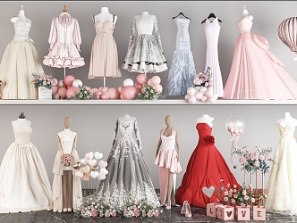 Wedding Dress Bridesmaid Dress Evening Dress Wedding Dress Model High Heels Balloon Flowers 3d model