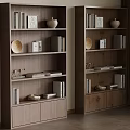 Modern Wooden Bookshelf Interior With Books Decorative Vases And Storage Cabinets