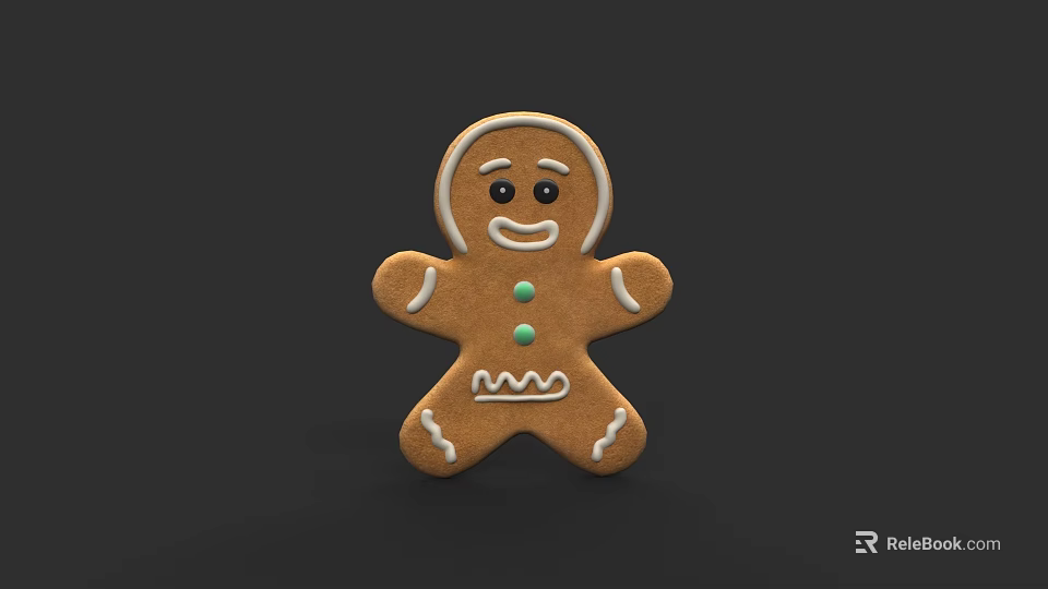 Festive Gingerbread Man Cookie With White Icing And Smiling Face Design 3d model 