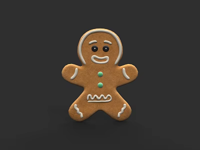 Festive Gingerbread Man Cookie With White Icing And Smiling Face Design 3d model