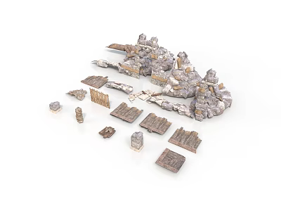 Ancient Castle Model Architectural Components With Stone Walls Towers And Slabs 3d model