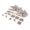 Ancient Castle Model Architectural Components With Stone Walls Towers And Slabs
