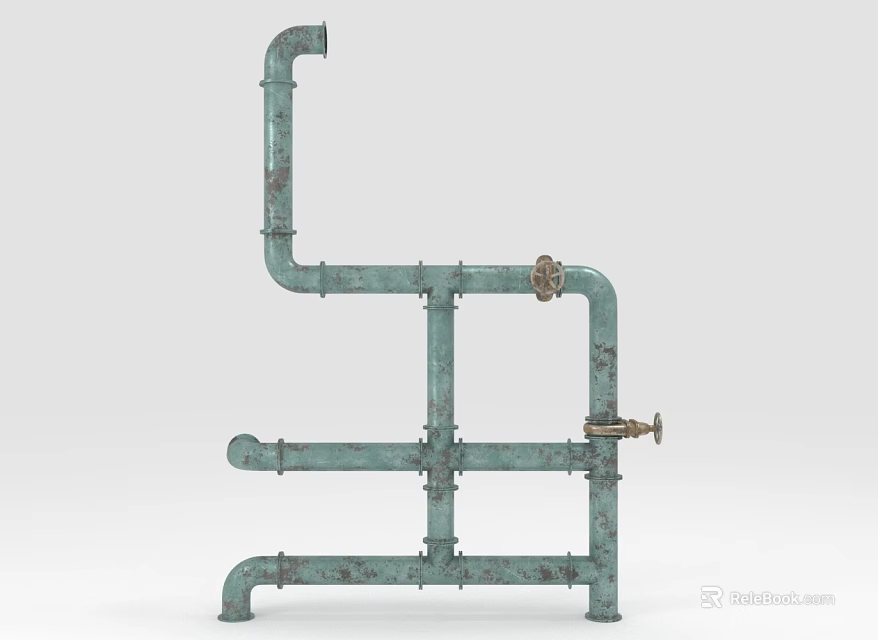 Vintage Metal Industrial Pipes With Rusty Finish And Connected Fittings Structure 3d model 