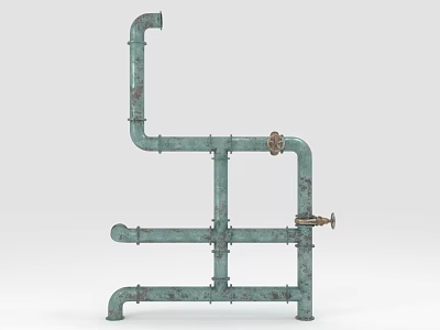 Vintage Metal Industrial Pipes With Rusty Finish And Connected Fittings Structure 3d model