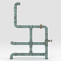 Vintage Metal Industrial Pipes With Rusty Finish And Connected Fittings Structure