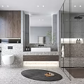 Modern Bathroom Interior Design With Marble Vanity Wooden Accents And Glass Shower Enclosure
