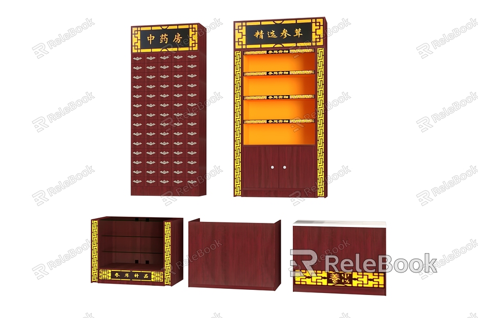 Shelf Pharmacy Shelf Traditional Chinese Medicine Cabinet Ginseng and Antler Front Cabinet Ginseng and Antler Front Cabinet Mashing Table Operation Table Chinese Medicine Front Cabinet model