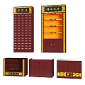 Traditional Chinese Medicine Mall Counter With Red Wood Cabinets Drawers And Gold Decoration