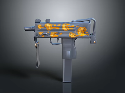 Gray Submachine Gun with Orange Flame Patterns Stock and Magazine 3d model
