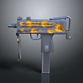 Gray Submachine Gun with Orange Flame Patterns Stock and Magazine